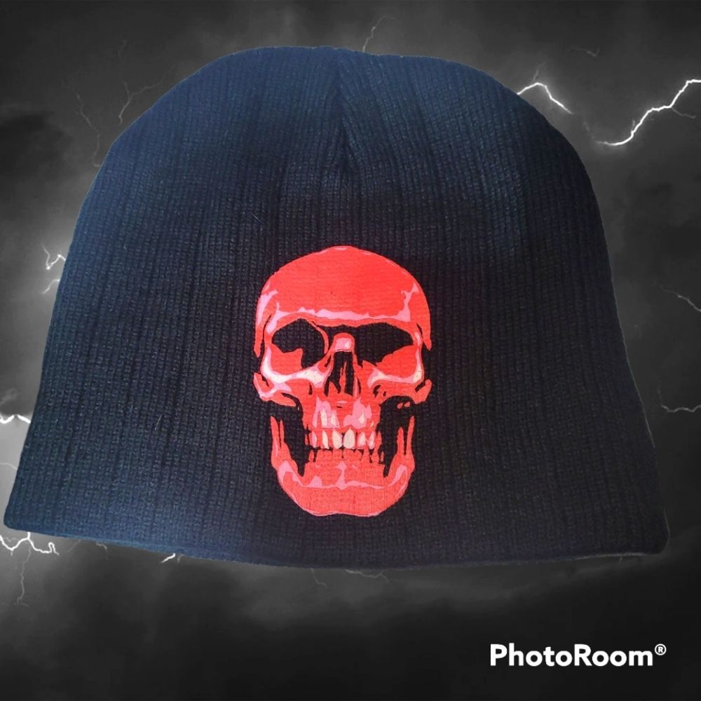 Black Beanie with Red Skull